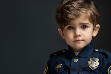 AI generated photo of small cute adorable child police worker