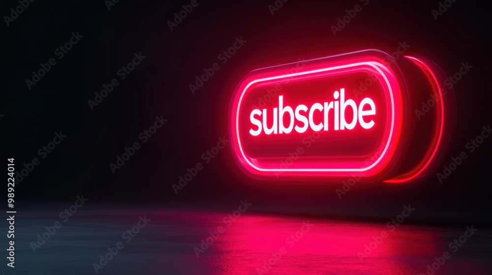 Poster bright and modern glowing subscribe button in red design