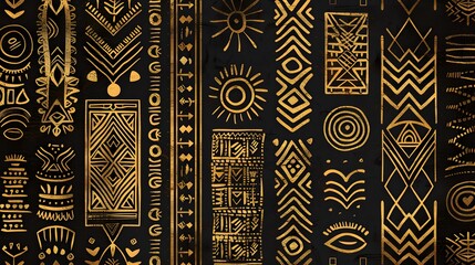 Gold Tribal Symbols Seamless Pattern - African Art