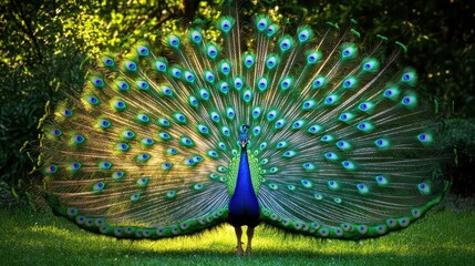 Obraz premium Majestic Peacock Displaying Colorful Feathers