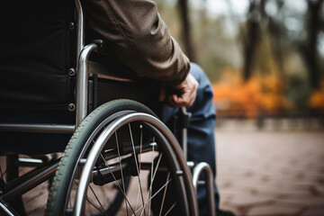 Obraz premium Image of handsome man on wheelchair living regardless of disability generative AI