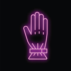 Obraz premium Glowing neon sign showing a hand wearing a smart watch on black background