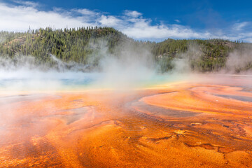 The chromatic colors of the Grand Prismatic Spring in the Yellowstone National Park, Wyoming USA