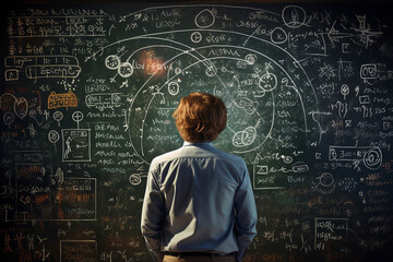 Scientists solving formula in a classroom generative AI image