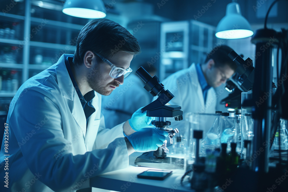 Poster doctor or technician working lab experiment medical technology generative ai image