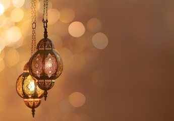 Serene Ramadan Background with Golden Lanterns