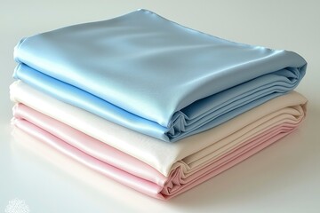 Stacked Blue, Beige, and Pink Satin Fabric