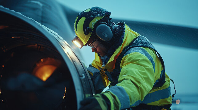 Aircraft technician working in winter conditions