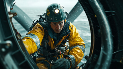 Obraz premium Diver working in harsh sea conditions, isolated