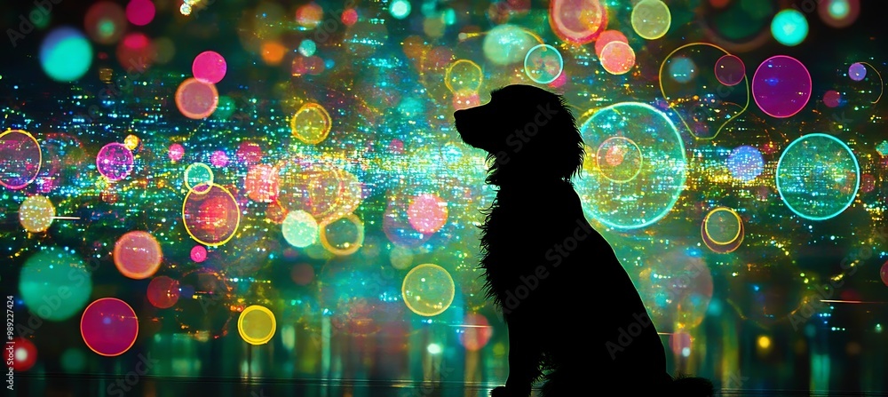 Poster pet care card celebrating the integration of ai in pet behavior analysis offering a spacious blank s