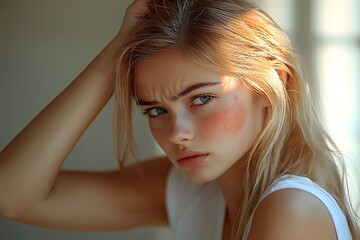 Fototapeta premium Beautiful Blonde Woman with Freckles Looking Away