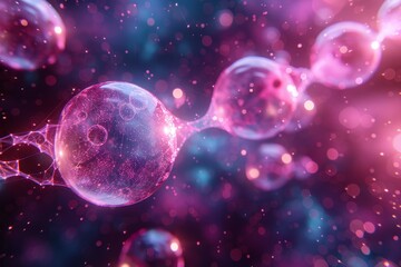 Abstract neon science background featuring interconnected cells in blue and purple design