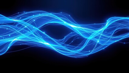 Abstract Blue Glowing Waves on a Dark Background