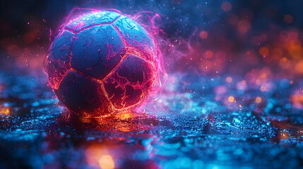 3D Rendering of a Soccer Ball with Neon Lights and Smoke