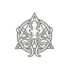 octopus animal line art with triangle and circle for  tattoo design