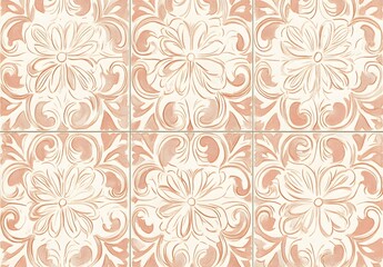 Peach & White Vintage Italian Tile Wallpaper