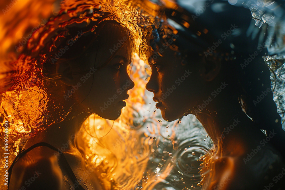 Poster created with generative ai technology image of two natural elements fire and water