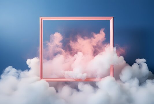 Floating Pink Frame in Dreamy Clouds