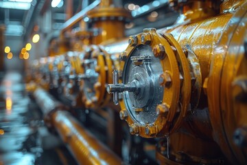 Obraz premium Close up of industrial gas equipment reactor fragment and steel components in engineering