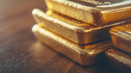 Gold Bars on Wooden Surface