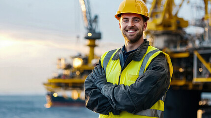 Smiling worker in safety gear outdoors