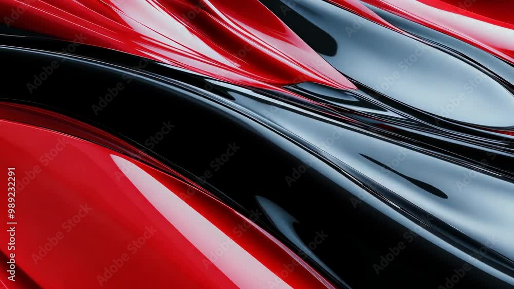 Poster red and black abstract background with shiny, glossy lines.
