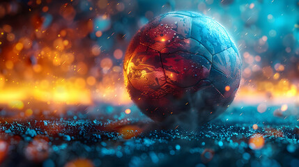 3D Illustration of Soccer Ball with Blue and Red Bokeh Background