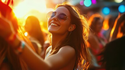 Joyful Young Woman Dancing at a Music Festival