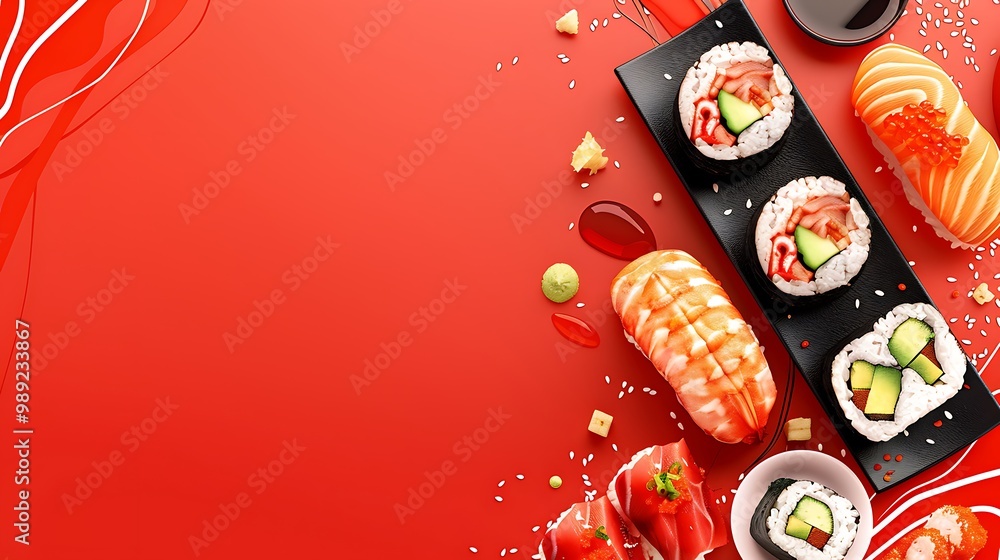 Poster vibrant card celebrating chinese and japanese food practices featuring a minimalist 2d design with a