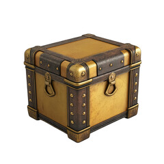 Magic box. Treasure box. Old wooden box isolated on transparent background