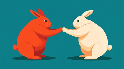 Rabbit competing in a wrestling match, grappling with an opponent, intense and focused, cartoon style