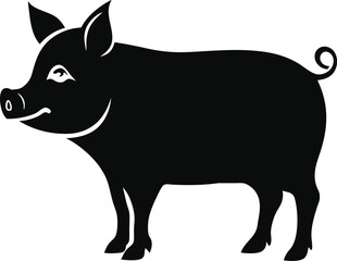 A wonderful Pig silhouette vector art icon and black color illustration with no background, natural farm animal design.