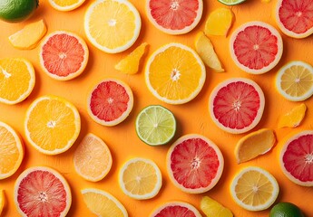 Citrus Fruit Flat Lay: Oranges, Limes & Grapefruits