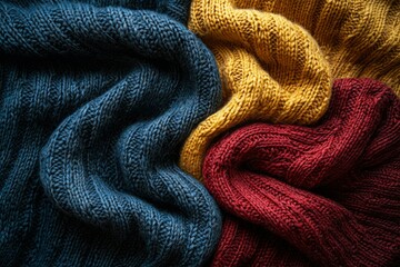 Fototapeta premium A Close-Up of Blue, Yellow, and Red Knit Fabric