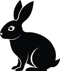 A cute side view Rabbit silhouette vector art icon and black color illustration with no background, natural farm animal design.