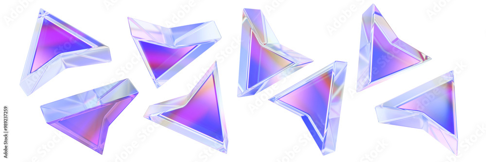 Wall mural 3d glass arrow set, ui glossy transparent cursor pink icon, y2k crystal emblem, direction pointer. g