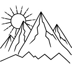Mountain Range with Sunrise and Shadows - Vector Art