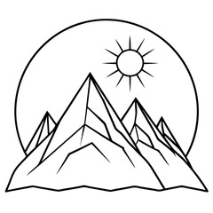 Mountain Range with Sunrise and Shadows - Vector Art