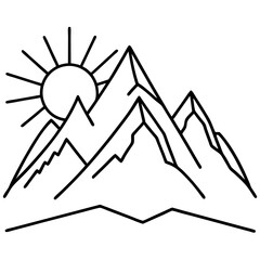 Mountain Range with Sunrise and Shadows - Vector Art