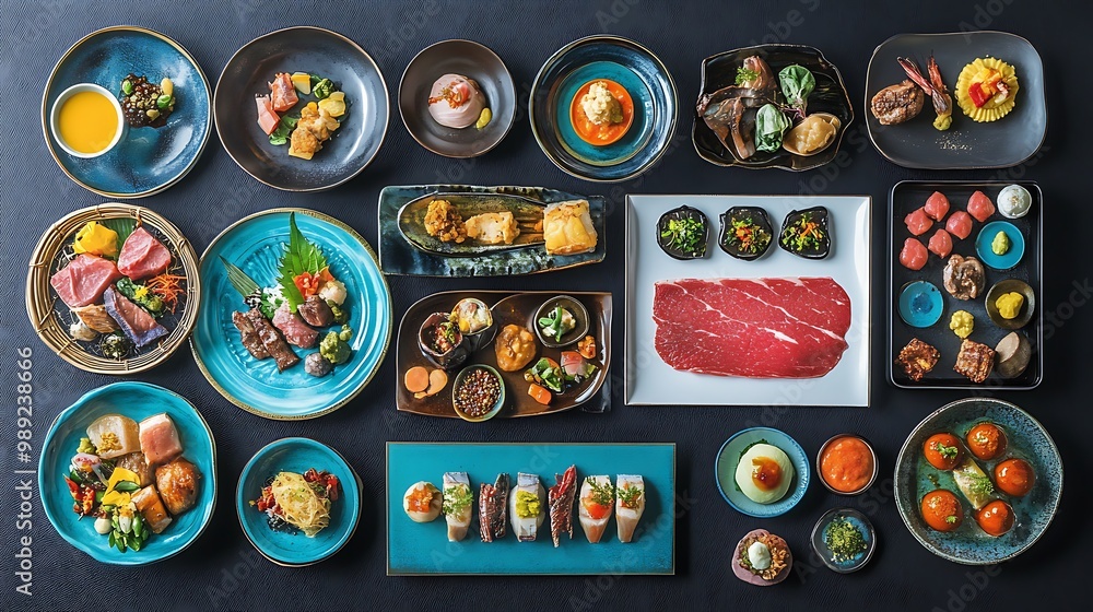 Poster vibrant japanese card dedicated traditional food practices offering broad blank area on the upper ri