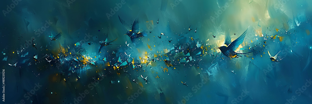 Poster abstract art masterpiece inspired artistic concepts where fragmented shape flowing line come togethe