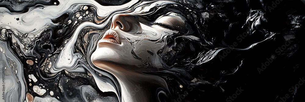 Poster abstract art piece delf into artistic concepts showcasing surreal blend of light shadow where abstra