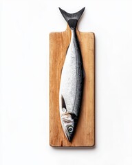 Fresh fish displayed on a wooden cutting board, showcasing the natural texture and colors of seafood.