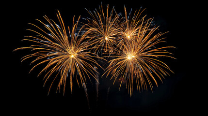 Stunning golden fireworks burst against a dark night sky, creating a vibrant display of light and color.