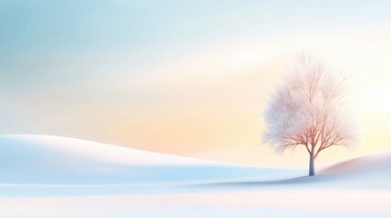 Frosty January background featuring snow-covered fields, barren trees, and a clear, pale sky. A serene and peaceful winter landscape.