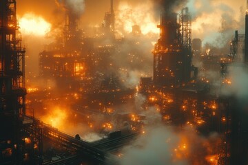 Fototapeta premium Industrial Cityscape Bathed in an Orange Glow