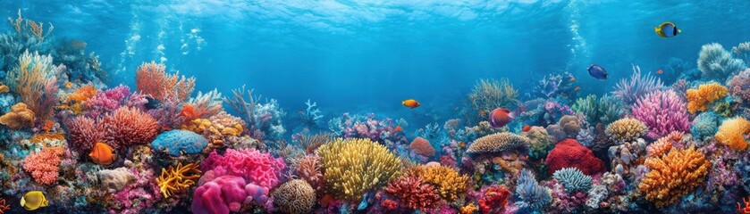 Naklejka premium Dying Coral Reef Surrounded by Vibrant Sea Life