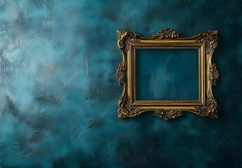 Vintage Ornate Gold Picture Frame On Teal Wall