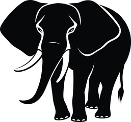 Obraz premium An Elephant silhouette vector art and icon illustration black color with no background, natural wildlife animal design.