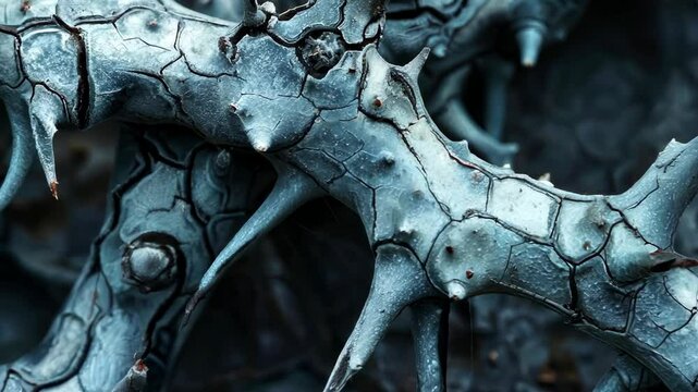 Intricate patterns of blue thorns showcasing nature's unique textures in a close-up exploration